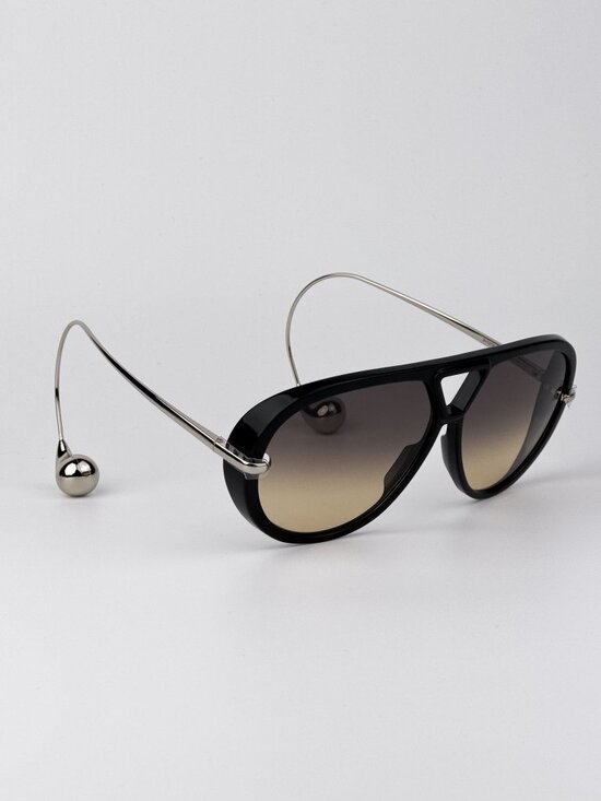Bottega Veneta BV1273S 010 Sunglasses Black Silver Oversize Pilot Brown Gradient